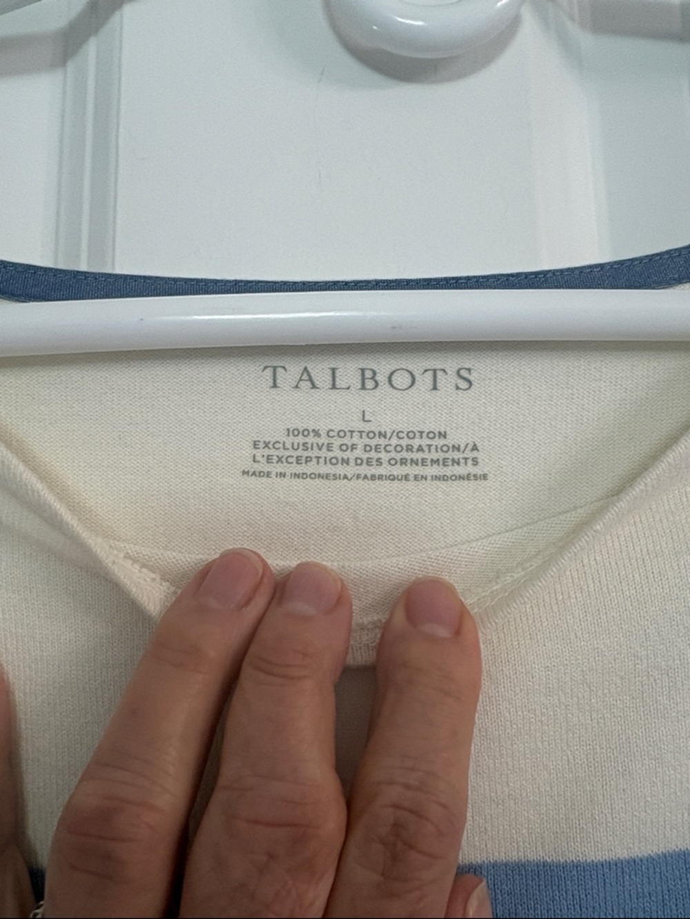 Talbots Cream Long‑Sleeve Striped Boatneck Top with Blue, Aqua & Pink Accents - Picture 2 of 9